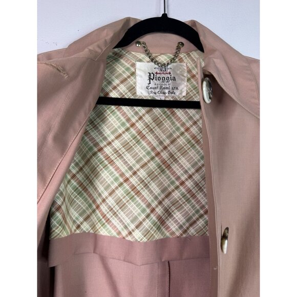 VTG PIOGGIA Count Romi 70s Italian Pink Peach Belt Trench Coat Women 10 - Picture 11 of 14